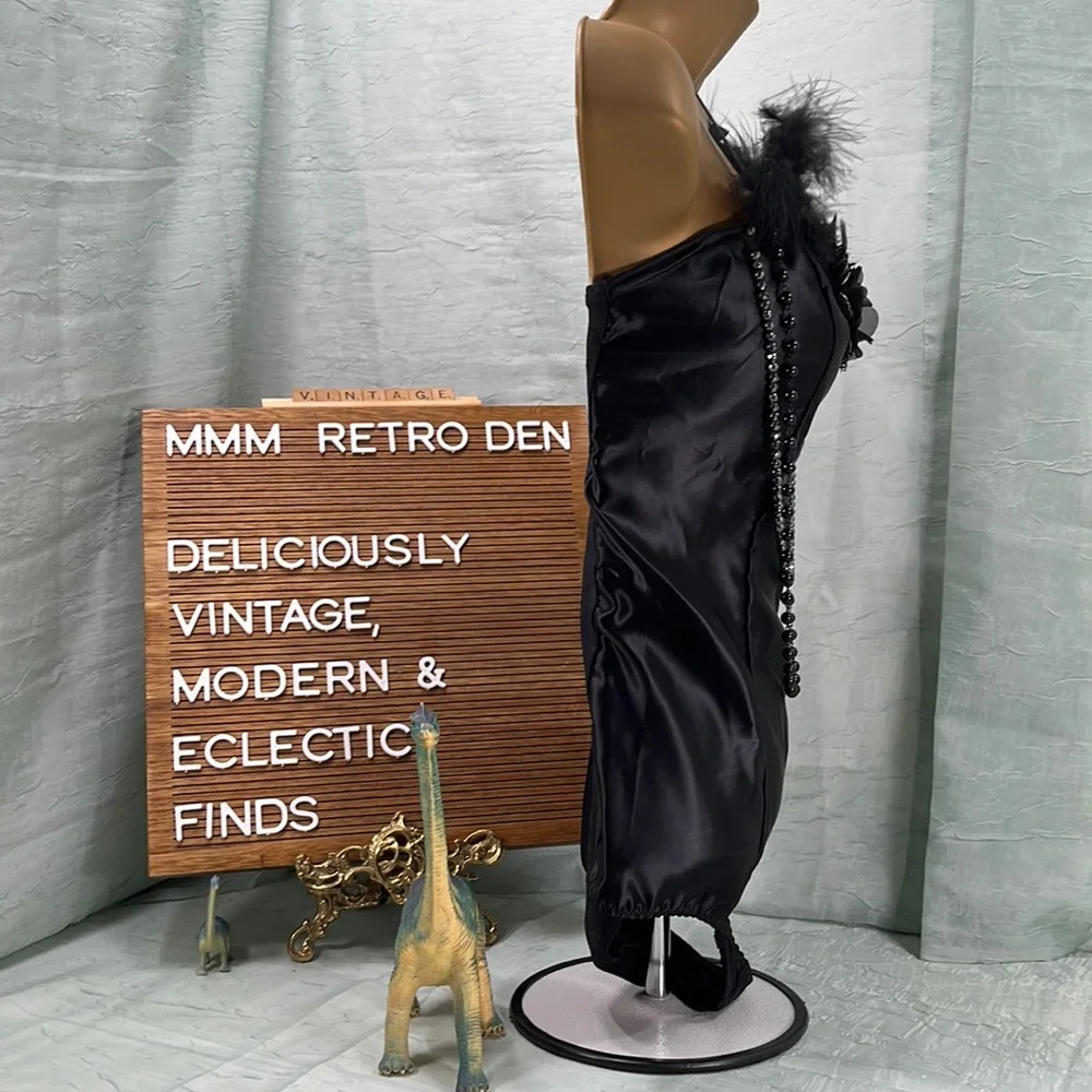 Leo’s Dancewear Black Leotard Unitard with Beads & Feathers |  12A